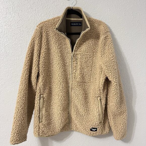 Abercrombie & Fitch Men’s Sherpa Teddy Fleece Zip Up Jacket Outerwear Cozy Large - Picture 1 of 9